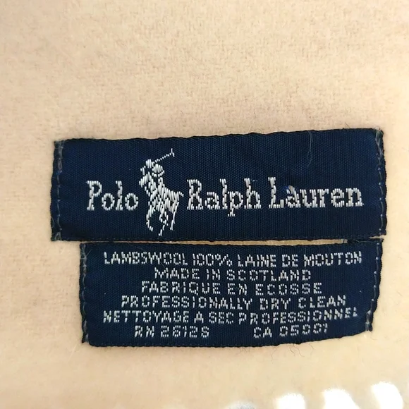Polo Ralph Lauren Cream 100% Lambswool Blue Ralph Lauren Logo Fringe Scarf - Picture 5 of 10